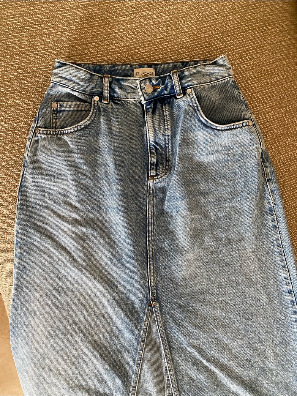 🌼 Pilcro Anthropologie High-Waist Blue Denim Maxi Skirt with Front Slit size 2 - Picture 9 of 13